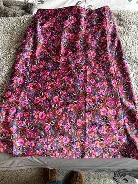 J. Crew Pink and Brown Floral Midi Skirt. Like new.